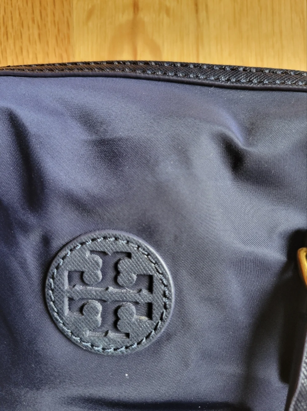 Tory Burch Tilda Nylon Slouchy Satchel Tote Purse Bag Handbag Navy Blue